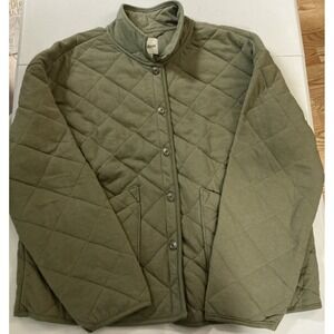 Kensie Jeans Quilted Soft Green Plaid Long Sleeve Jacket Coat,‎ Size Medium